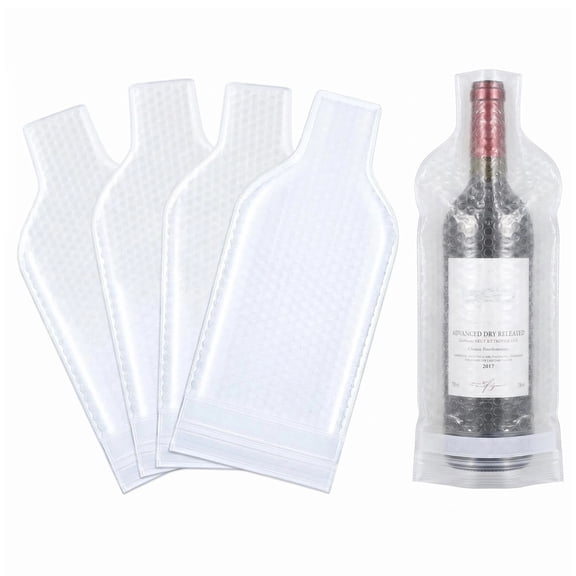 5 Pack Reusable Wine Bags, Heavy Duty Bubble Zipper Lock Bags with Velcro Seal,Triple Layer Leak Proof Travel Wine Bottle Protector Sleeves for Champagne Beer Olive Oil