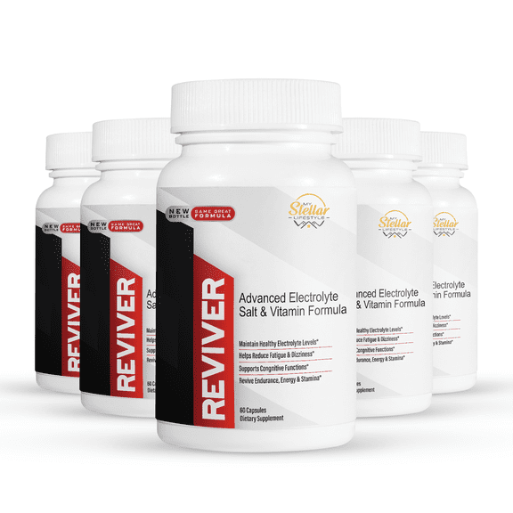 5 Pack Reviver Advanced Electrolyte Salt and Vitamin Formula-60 Capsules x5