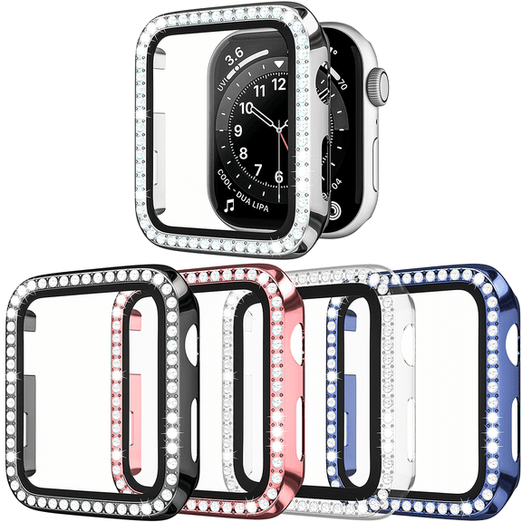 5-Pack Rhinestone Cases for Apple Watch 38mm Case with Tempered Glass Screen Protector, Crystal Diamonds Bling Bumper Overall Hard PC Protective Cover for iWatch Series 3/2/1 Men, Women, Kids, Mix