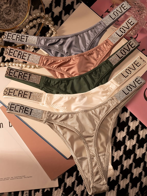 5 Pack Rhinestone T-Back Thongs for Women, Low Rise High Cut Hip Lifting Breathable Underwear for Fitness Yoga Daily Wear