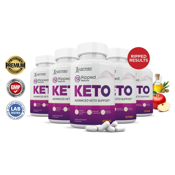 (5 Pack) Ripped Results Keto ACV Pills 1275mg Alternative to Gummies Dietary Supplement 300 Capsules