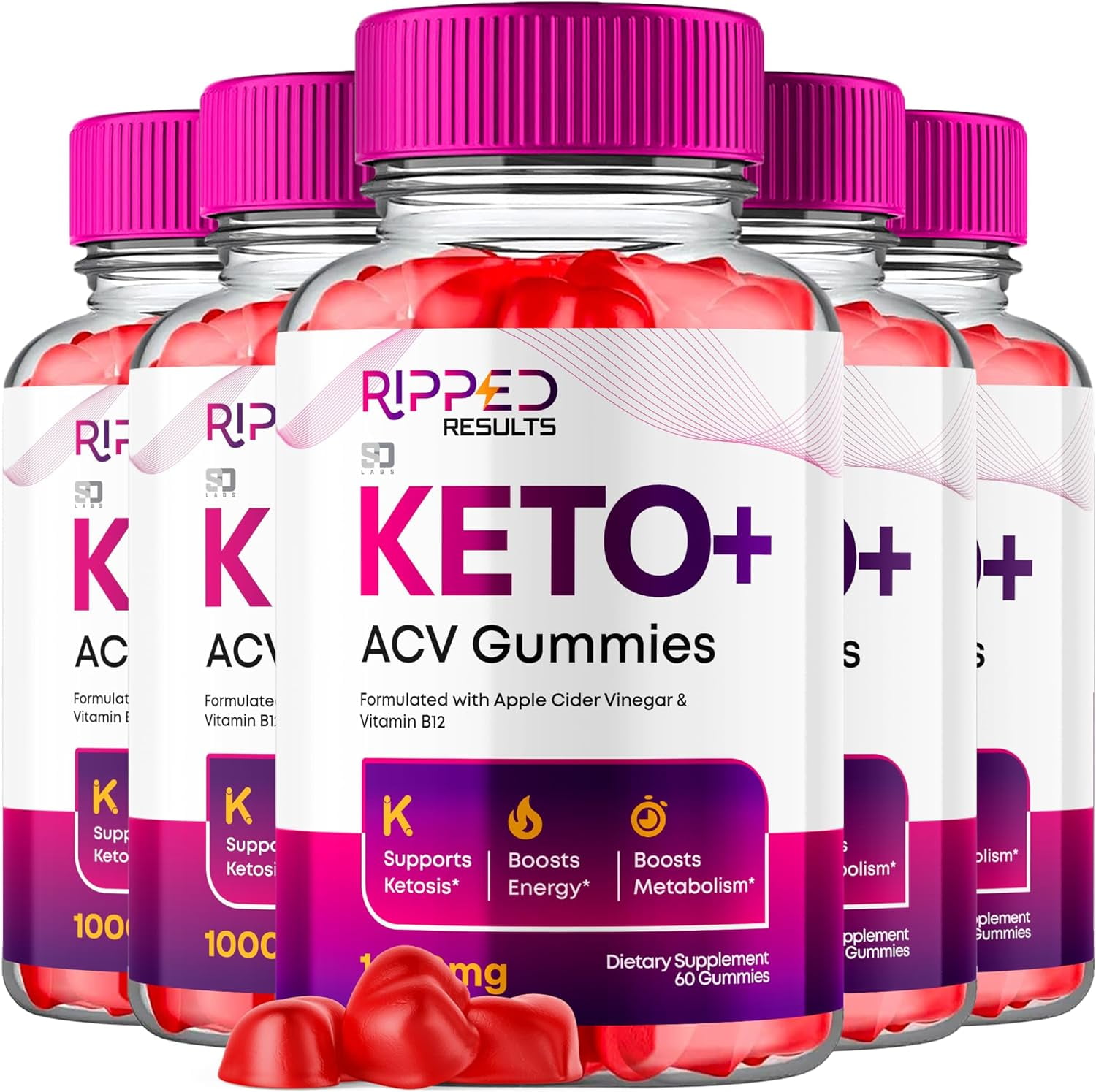 5 Pack Ripped Keto Gummies Apple Cider Vinegar Supplement with