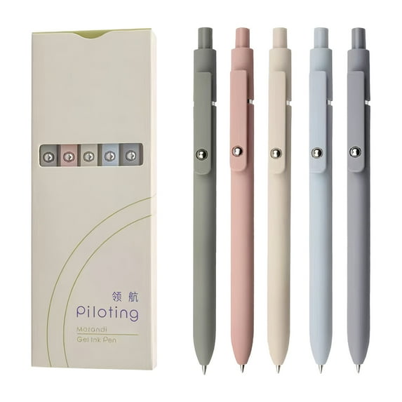 5-Pack Rollerball Gel Pens with Roller Clip and Refill Multicolor Smooth Writing Fast Drying Ink Press-Type Mechanism Student Office