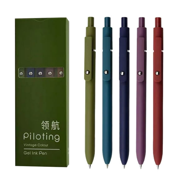 5-Pack Rollerball Gel Pens with Roller Clip and Refill Multicolor Smooth Writing Fast Drying Ink Press-Type Mechanism Student Office