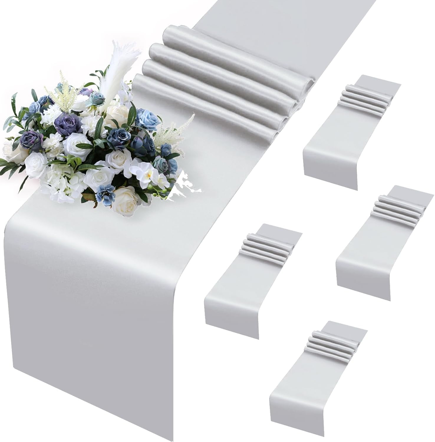 5 Pack Rose Gold Satin Table Runners, 12 x 108 Inch Bright Satin Silk