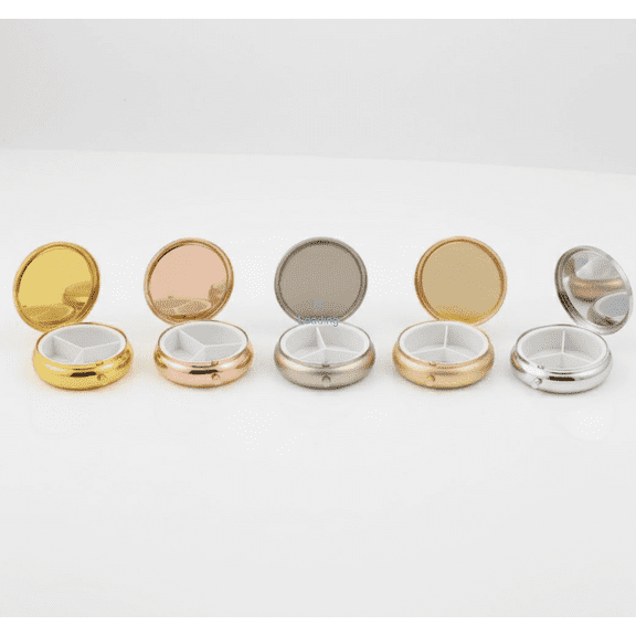 5-Pack Round 3-Compartment Metal Pill Boxes - Foldable Portable Medicine & Jewelry Storage Cases