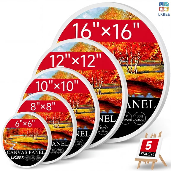 5 Pack Round Canvas Panels Assorted Sizes,PrePrimed Art Boards for Oil Acrylic Pouring DIY Painting
