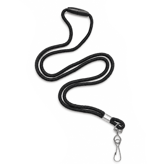 5 Pack - Round Lanyard w/ Breakaway Clasp & Swivel J Hook - Thin Name Badge Holder Neck Cord w/ Safety Snap for Students, Teachers, Men & Women - Clip to Key Card, I'd Tag by Specialist ID (Black)