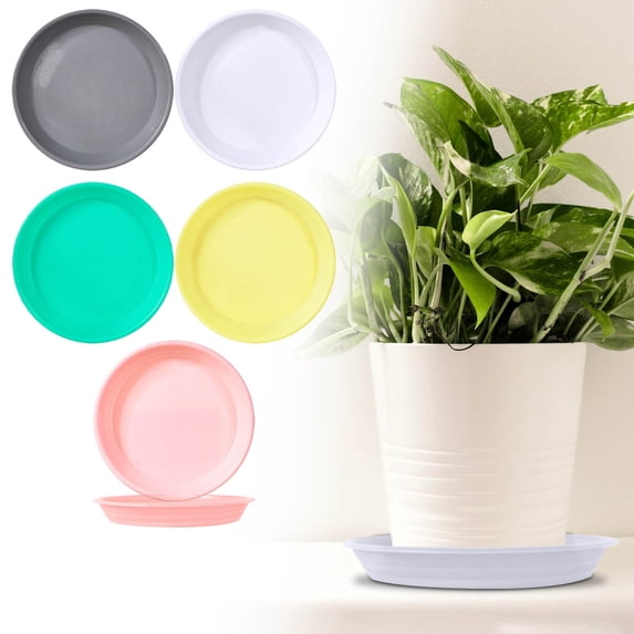 5 Pack Round Saucers 13 Inch - Thick Resin Pot Trays for Indoor Outdoor Use, Heavy Duty Water Catcher Tray, Sturdy Flower Pot Base for Drainage