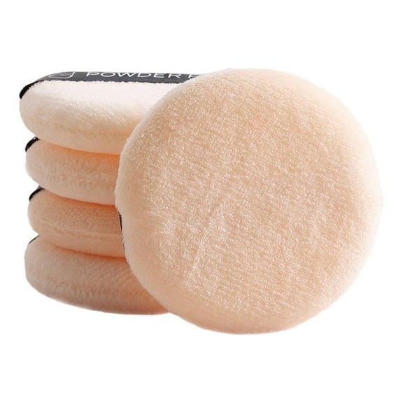 5 Pack Round Powder Puff Reusable Cotton Sponge Pad with Ribbon Handle H4P8