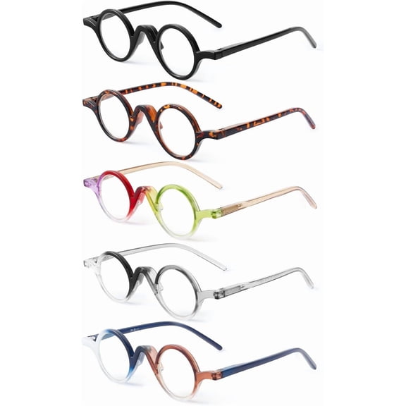5 Pack Round Reading Glasses for Women Men, Vintage Small Blue Light Blocking Computer Readers with Spring Hinges