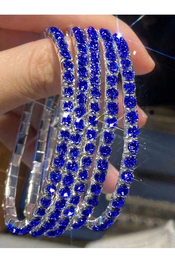 5-Pack Royal Blue Crystal Pave Stretch Bangle Bracelets For Women