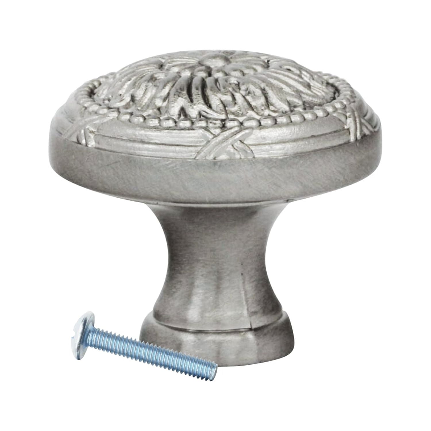 5 Pack Royal Floral Style, Brushed Nickel Cabinet Hardware Knob, 1-1/4 Inch Diameter