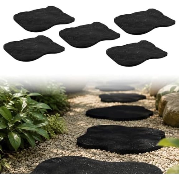 5 Pack Rubber Stepping Stones Outdoor Garden Grey Irregular Pavers