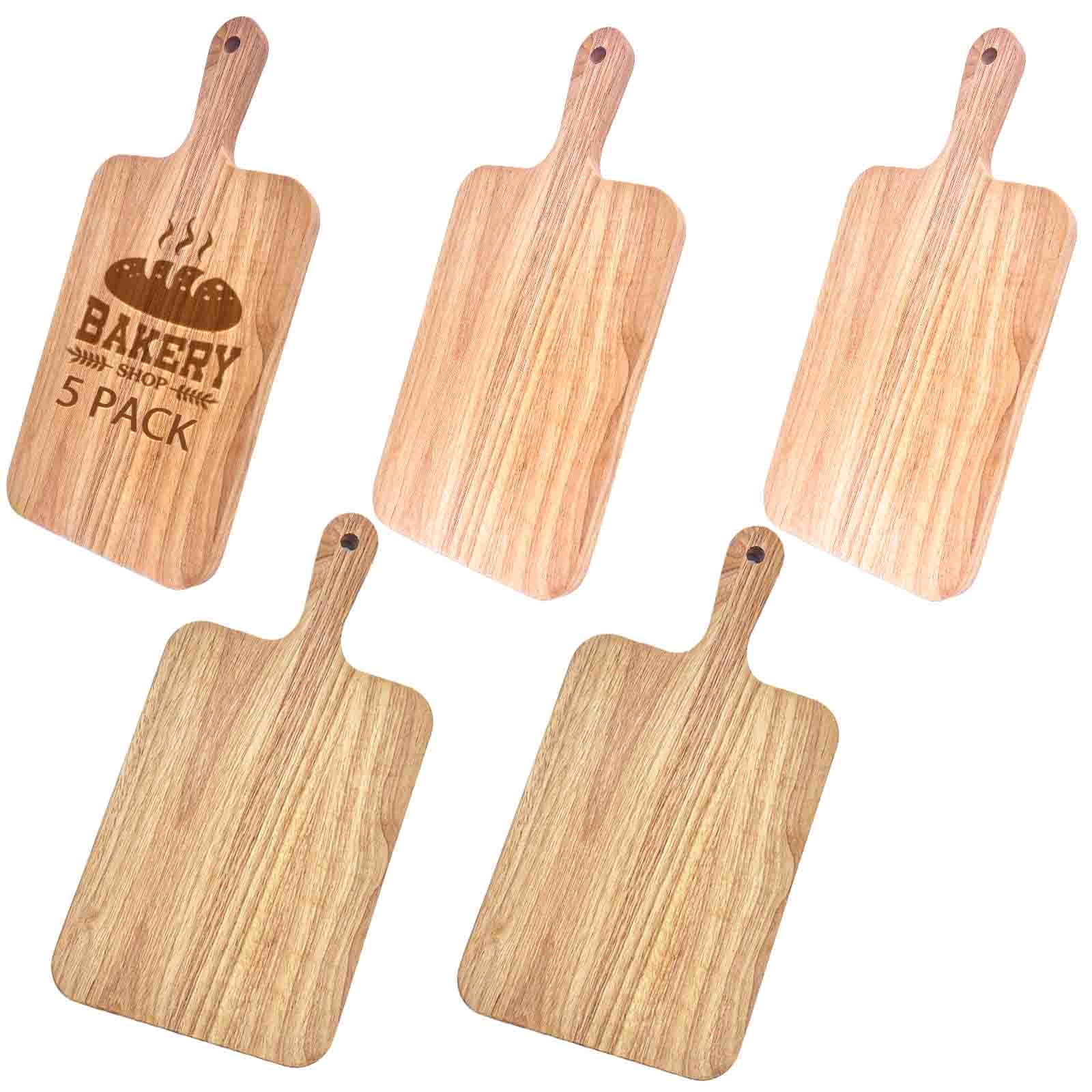 5 Pack Rubberwood Cutting Board Bulk Wooden Serving Tray Kitchen Chopping Boards with Handle for Laser Engraving Gift (13.8 x 7 Inch)