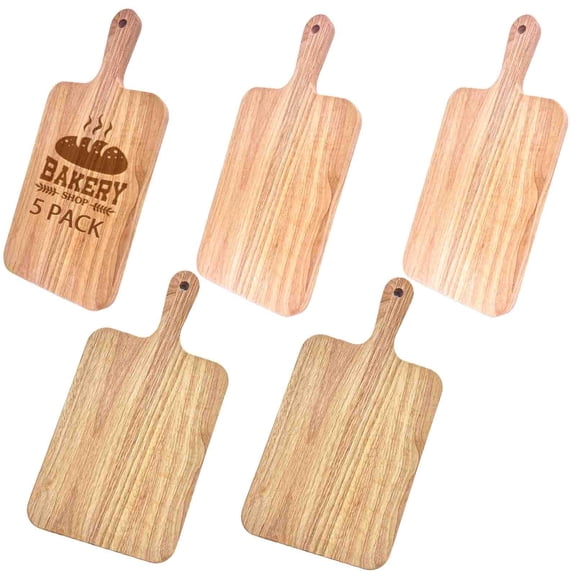5 Pack Rubberwood Cutting Board Bulk Wooden Serving Tray Kitchen Chopping Boards with Handle for Laser Engraving Gift (13.8 x 7 Inch)