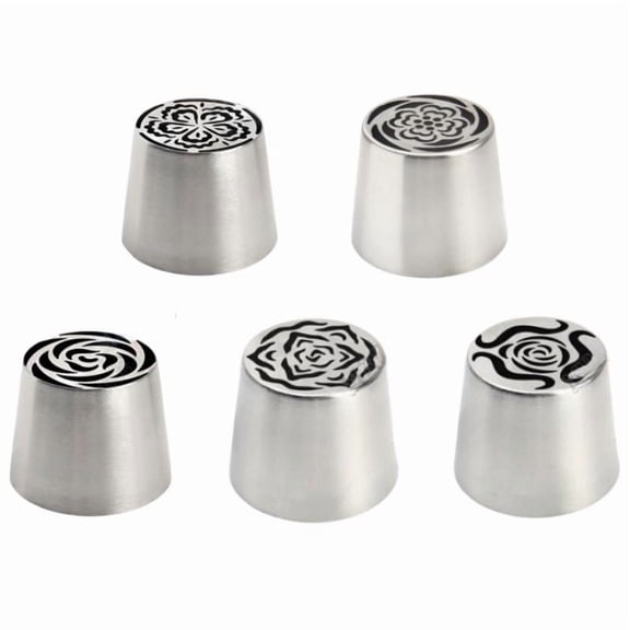5 Pack Russian Piping Tip Food Grade Seamless Design Stainless Steel Rose Floral Nozzle For Cupcake Cake Decorating, Puff Making, Cookie Making, Baking Tools, Reusable
