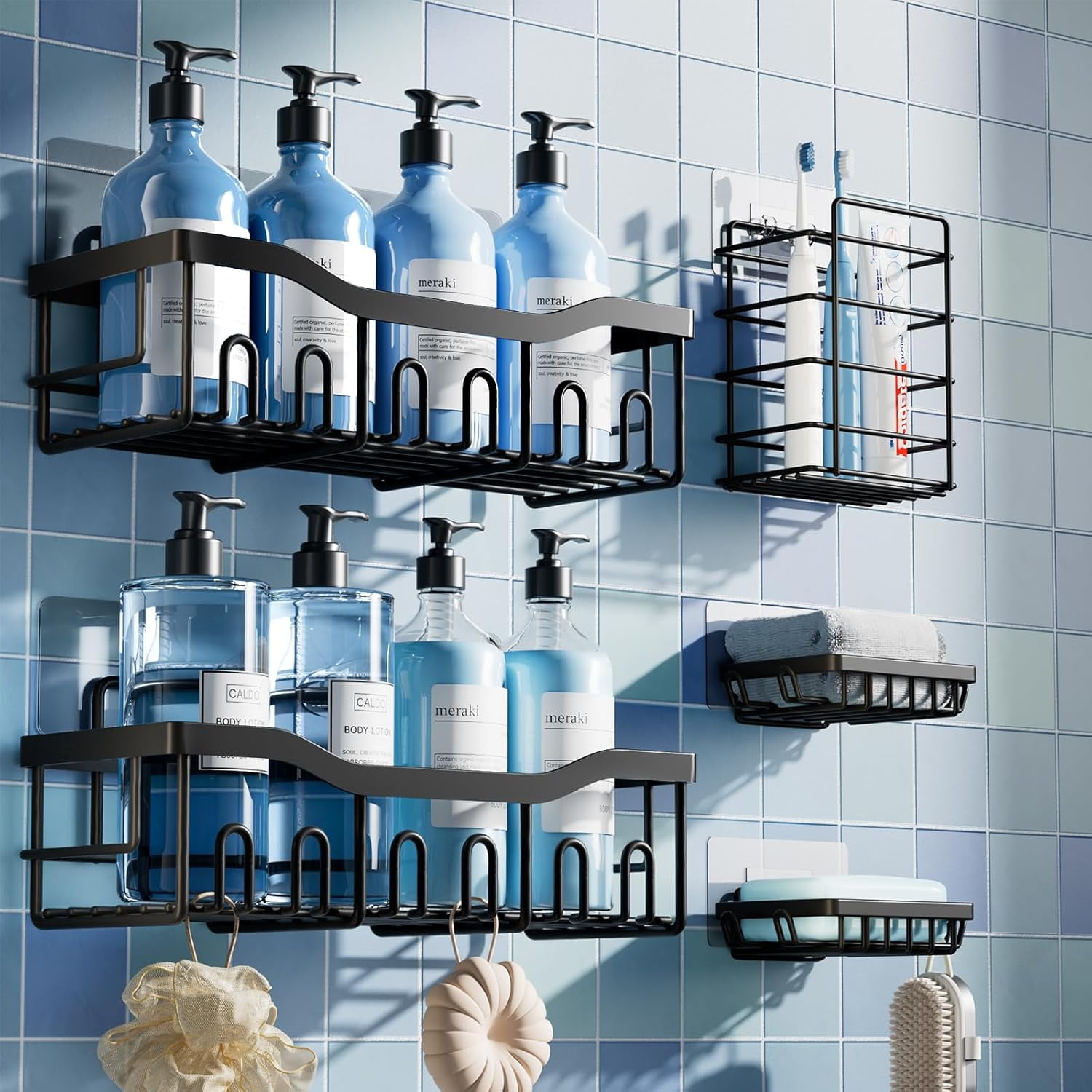 5-Pack Rustproof Stainless Steel Shower Caddy Set– No Drill Adhesive ...