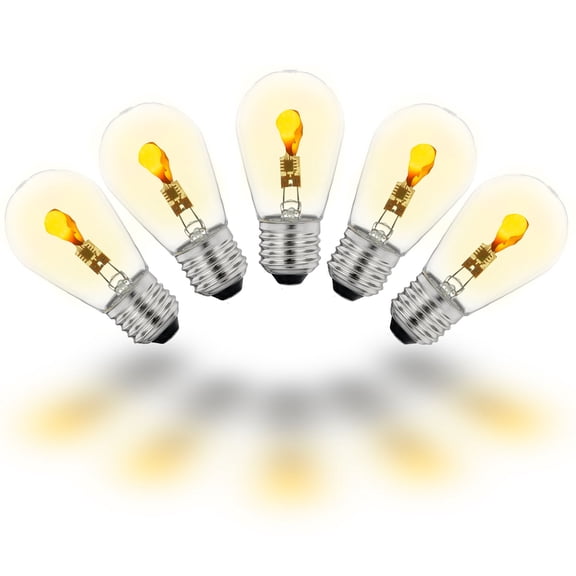 5 Pack S14 LED Flicker Flame LED Bulbs Plastic Medium Base E26 Bulbs