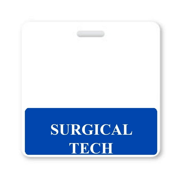 5 Pack - SURGICAL TECH Badge Buddy - Heavy Duty Horizontal Badge Buddies for Surgical Technicians - Spill Proof & Tear Resistant Cards - 2 Sided Quick Role ID Backers - Specialist ID (Blue)