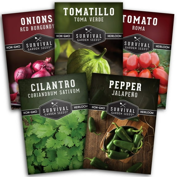 5 Pack Salsa Seeds - Tomatillo, Tomato, Onion, Jalapeo Pepper, Cilantro - Full Sun Annual Vegetable