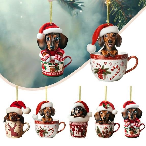 5 Pack Sausage Dog Ornaments, 3.1 inch, 2D Acrylic Flat Doxie Pendant, Funny Wiener Dog Christmas Tree Decor, Puppy Animal Charm, Pet Owner Souvenir, Multicolor, Acrylic