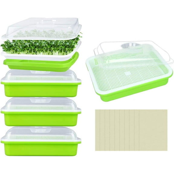5 Pack Seed Sprouter Trays with Lids- Soil-Free Cultivation Germination Tray, BPA Free Micro Greens Growing Trays Seed Sprouting Trays Kit with Germinating Paper for Wheatgrass, Beans and More
