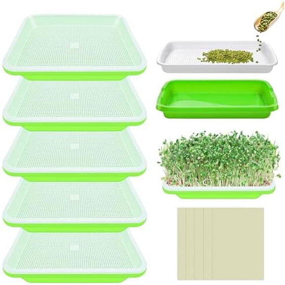 5 Pack Seed Sprouter Trays- Soil-Free Cultivation Germination Tray, BPA Free Micro Greens Growing Trays Seed Sprouting Trays Kit with Germinating Paper for Healthy Wheatgrass, Beans and More