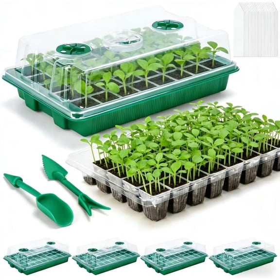 5 Pack Seed Starter Tray Seed Starter Kit (200 Cells Total Tray) with Adjustable Humidity Dome, Plant Germination Trays, Seed Starting Trays Mini Greenhouse Germination Kit for Seeds Growing Starting