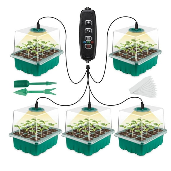 5 Pack Seed Starter Tray With Grow Light, Timing With Hydroponics Growing System,Greenhouse rmination Kit For Starting 12x6 ,Super Long Life