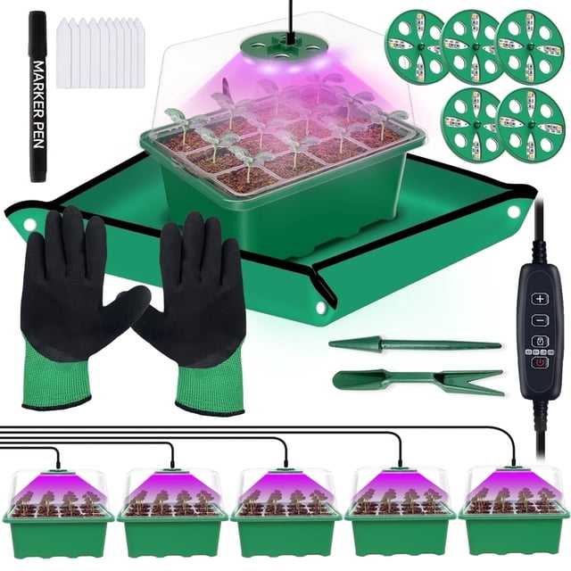 5-Pack Seed Starter Tray with LED Grow Light (Value Kit), 60 Cells ...