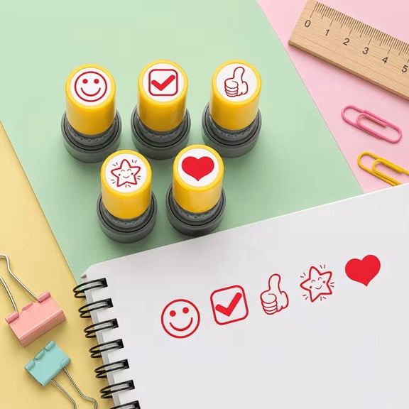 5-Pack Self-Inking Teacher Stamps, Color-Coded Motivational Grading Stamps for Classroom