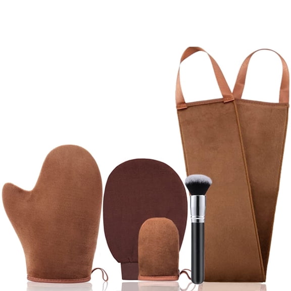 5 Pack Self Tanning Mitt Kit with Back Applicator, Mini Tanning Glove, Exfoliating Glove, Brush