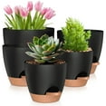 thumbnail image 1 of 5 Pack Self Watering Plant Pots, Plastic Planters with Drainage Holes and Saucers, Flower Pots for Indoor Outdoor Garden Plants, 7/6.5/6/5.5/5 Inch（Black）, 1 of 7