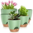 thumbnail image 1 of 5 Pack Self Watering Plant Pots, Plastic Planters with Drainage Holes and Saucers, Flower Pots for Indoor Outdoor Garden Plants, 7/6.5/6/5.5/5 Inch（Green）, 1 of 7
