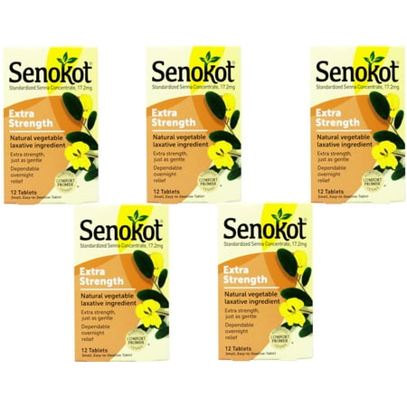 5 Pack - Senokot Extra Strength Natural Vegetable Ingredient Laxative 12 Tablets Each