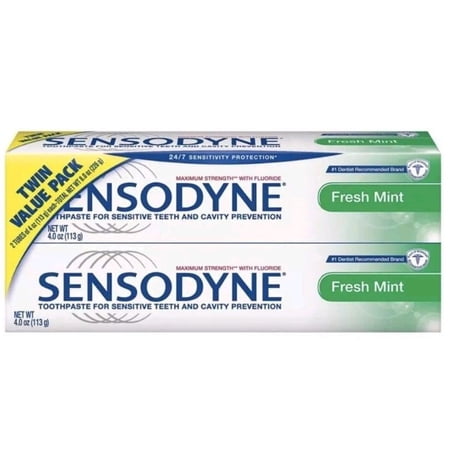 5 Pack Sensodyne Fresh Mint Twinpack Toothpaste for Sensitive Teeth, 4 oz Each