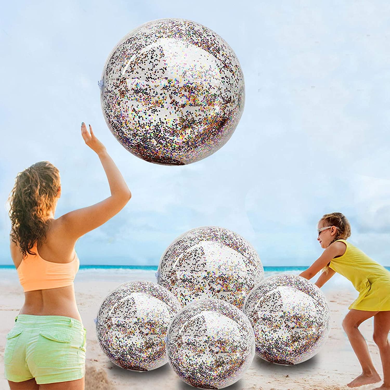 Beach Balls - (Bulk 6-Pack) Large Inflatable Beach Ball Toys for Kids,  Colorful Rainbow Party Supplies for Outdoor Fun, Backyards, Swimming Pools