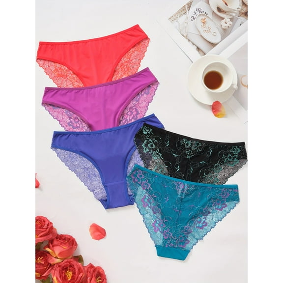 5 Pack Sexy Underwear for Women Seamless Soft Lace Hipster Ladies No Show Bikini Panties Womens Cheeky