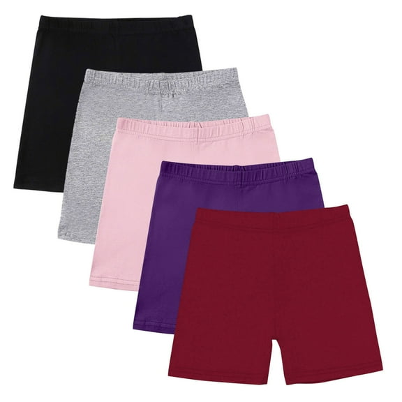 5 Pack Shorts Leggings for Teens - Lightweight Toddler Girl Short Leggings - Solid Under Dress Dance Elastic Waist Stretch Bike Shorts
