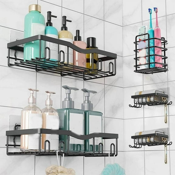 5 Pack Shower Caddy Adhesive Shower Organizer for Bathroom Storage & Kitchen
