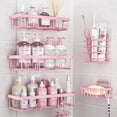 thumbnail image 1 of Shower Caddy Adhesive, Shower Rack Shelf, Bathroom Shower Storage Organizer, Large Capacity No-Drill Rustproof Stainless Steel, Girly Bathroom Accessory Decor Set, Pink, 1 of 9
