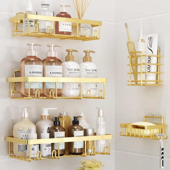 5 Pack Shower Caddy for Inside Shower, Gold Bathroom Storage Decor