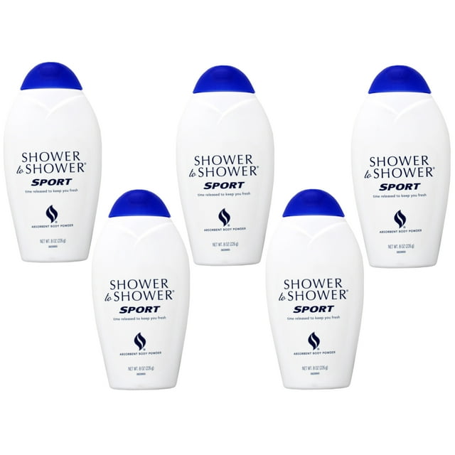 Shower To Shower 5 Pack Absorbent Sport Body Powder, 8 Oz Each, Talc