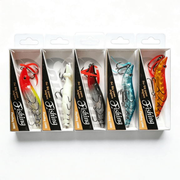 5-Pack Shrimp Fishing Lures, 80mm 14g Realistic Shrimp Hard Baits with Treble Hooks, Customizable Tail for Freshwater and Saltwater Fishing