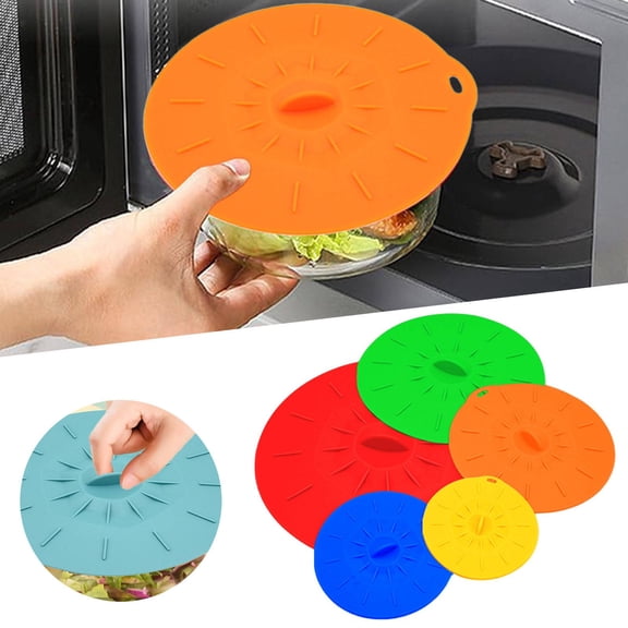 5-Pack Silicone Lids for Food Storage - Microwave Splatter Cover, Reusable Heat Resistant Suction Lids for Cups Bowls Pots, Fits Various Container Sizes, Dishwasher Safe Kitchen Organizer