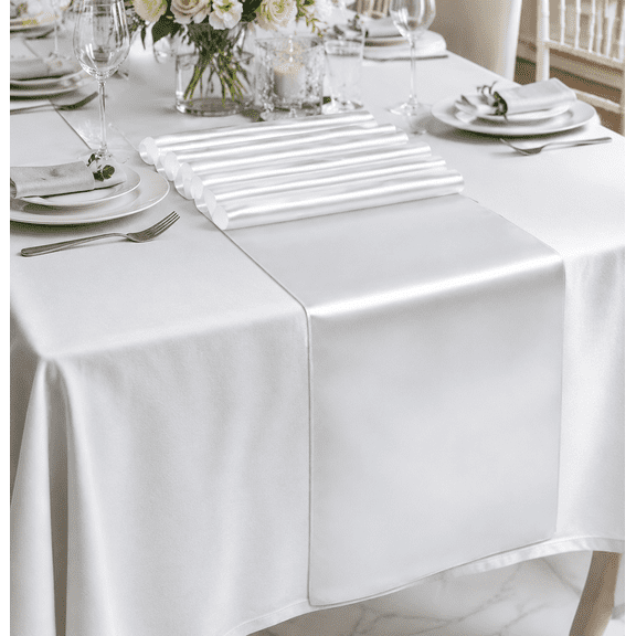 5-Pack Silver Satin Table Runner 12x108 Inches Long for Wedding, Birthday Party, Banquet Decorations, Elegant Fabric Centerpiece for Holiday Events