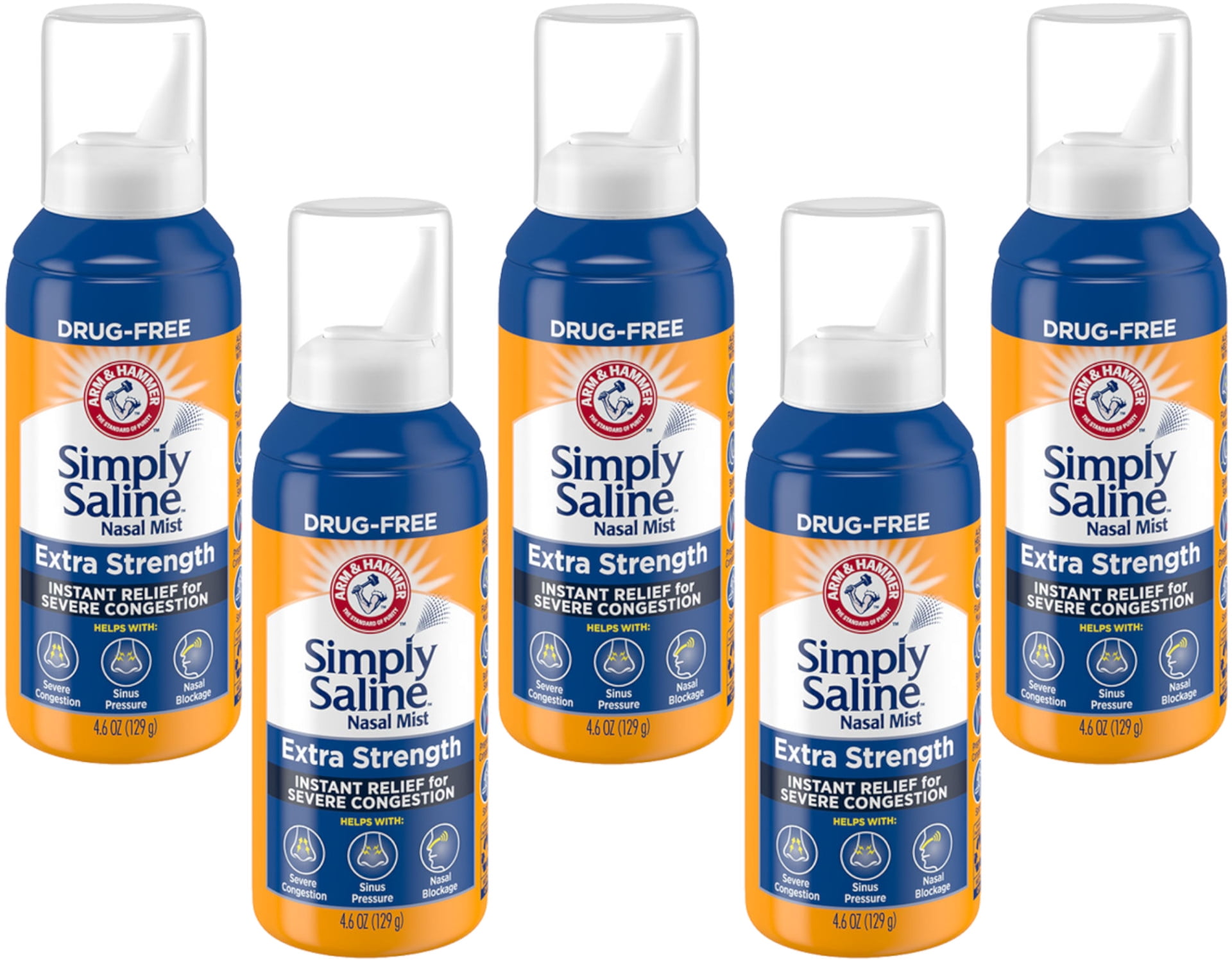 5 Pack - Simply Saline Adult Nasal Mist Extra Strength For Severe Congestion 4.6 oz Each