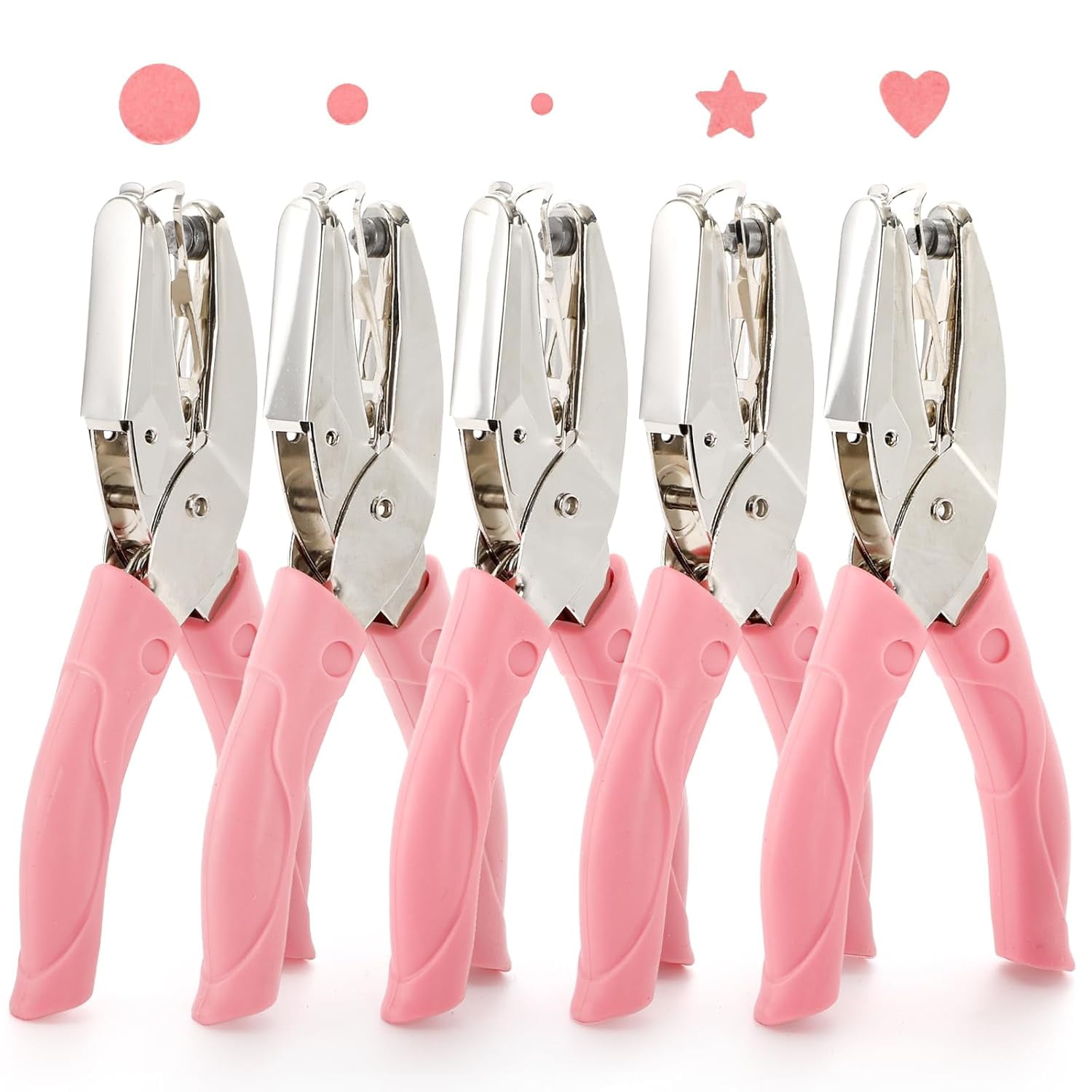 5 Pack Single Hole Punch Metal Handheld Small Hole Puncher with Soft Grip, Star Heart Circle Shape Paper Puncher for DIY Craft Tags Greeting Cards Scrapbook, 1/4, 1/8, 1/16 Inch Hole Punch