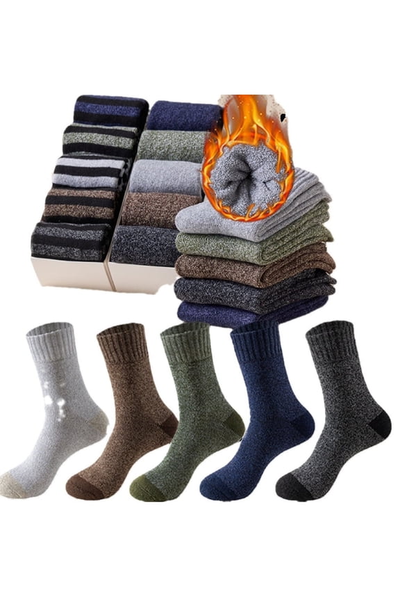 5 Pack - Size 6-12.5 (Hot Feet) Thermal Socks for Men - Cold Weather Winter Socks - Insulated Thick Warm Boot Socks